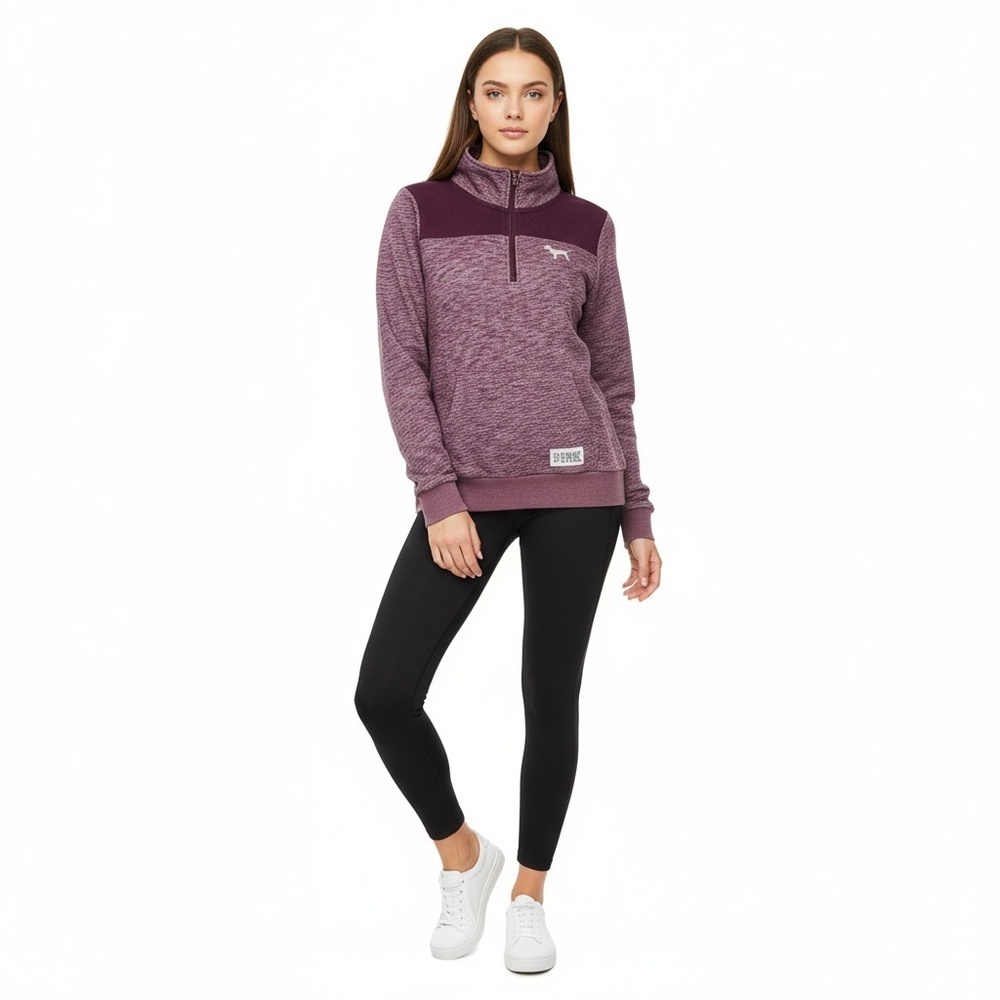 PINK Womens Size M Maroon Quarter-Zip Sweatshirt Logo Athleisure